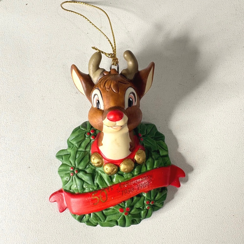 Vintage Rudolph 50th Anniversary Ornament 1989 The Good Company Wreath Boxed